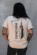 Cornerstone Tee back – Christ Our Chief Cornerstone gothic cathedral graphic with Matthew 16:18